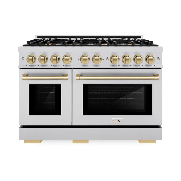 ZLINE Autograph 48" 6.7 cu. ft. Select Double Oven Gas Range with 8 Burners in Stainless Steel and Champagne Bronze Accents, HGRZ-48-CB