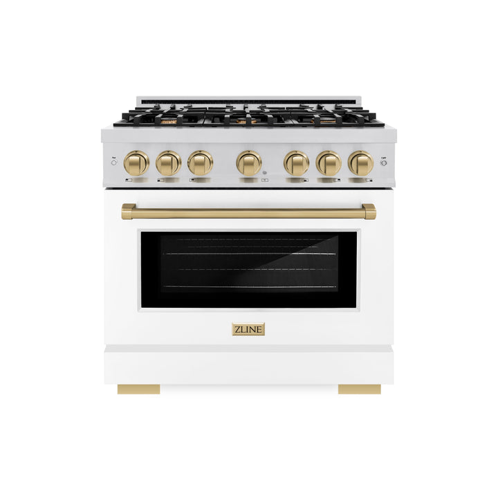 ZLINE Autograph 36" 5.2 cu. ft. Select Dual Fuel Range with 6 Burners in Stainless Steel with White Matte Door and Champagne Bronze Accents, HDRZ-WM-36-CB