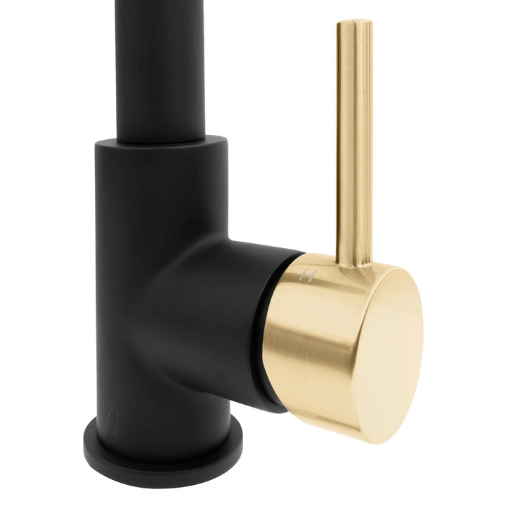 ZLINE Autograph Edition Sierra Pull-Down Spring Single Handle Kitchen Faucet in Matte Black and Champagne Bronze