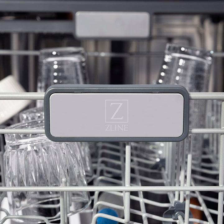 ZLINE Autograph Edition 24 in. Monument Series 3rd Rack Top Touch Control Tall Tub Dishwasher in Stainless Steel with Champagne Bronze Helix Handle, 45dBa (DWMTZ-30424-KCB)