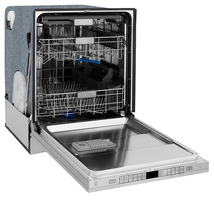 ZLINE Autograph Edition 24 in. Monument Series 3rd Rack Top Touch Control Tall Tub Dishwasher in Stainless Steel with Polished Gold Helix Handle, 45dBa (DWMTZ-30424-KG)