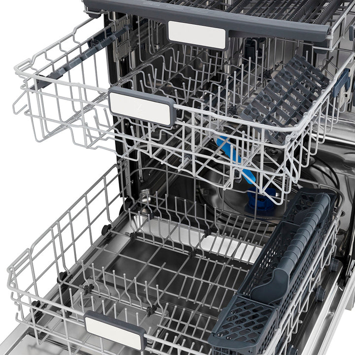 ZLINE Autograph Edition 24 in. Monument Series 3rd Rack Top Touch Control Tall Tub Dishwasher in Stainless Steel with Polished Nickel Helix Handle, 45dBa (DWMTZ-30424-KPN)