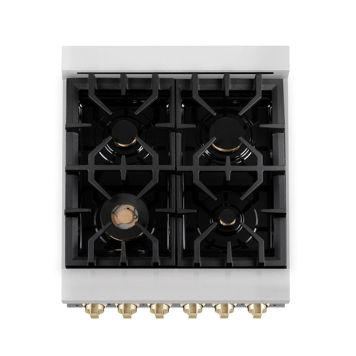 ZLINE Autograph Edition 24 in. 2.8 cu. ft. Legacy Dual Fuel Range with 4 Burner Gas Cooktop and Electric Convection Oven in Stainless Steel and Polished Gold Accents, Open Box-Excellent Condition