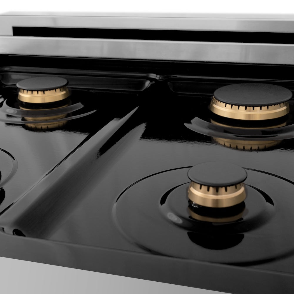 ZLINE Autograph Edition 24 in. 2.8 cu. ft. Legacy Dual Fuel Range with 4 Burner Gas Cooktop and Electric Convection Oven in Stainless Steel and Matte Black Accents, Open Box-Excellent Condition