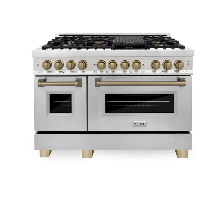 ZLINE Autograph 48" 6.0 cu. ft. Dual Fuel Range in Stainless Steel with Bronze Accents, RAZ-48-CB