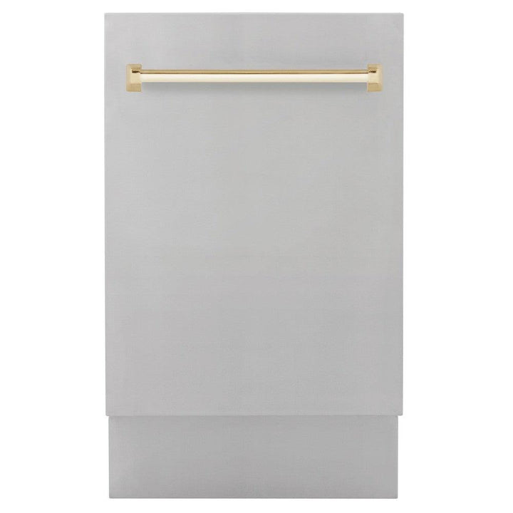 ZLINE Autograph Edition 18 in. Compact 3rd Rack Top Control Dishwasher in Stainless Steel with Polished Gold Handle, 51dBa (DWVZ-304-18-G)