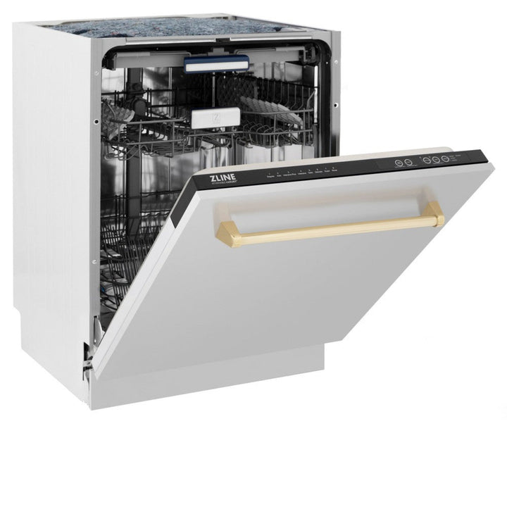 ZLINE 24" Autograph Edition Tallac Series 3rd Rack Top Control Built-In Tall Tub Dishwasher in Stainless Steel with Polished Gold Handle
