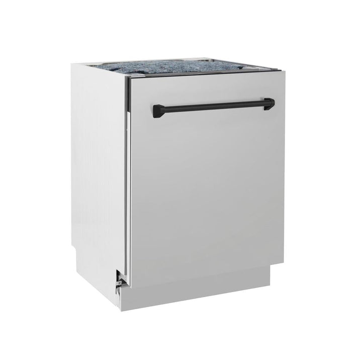 ZLINE Autograph Edition 24 in. 3rd Rack Top Control Tall Tub Dishwasher in Stainless Steel with Matte Black Handle, 51dBa (DWVZ-304-24-MB)