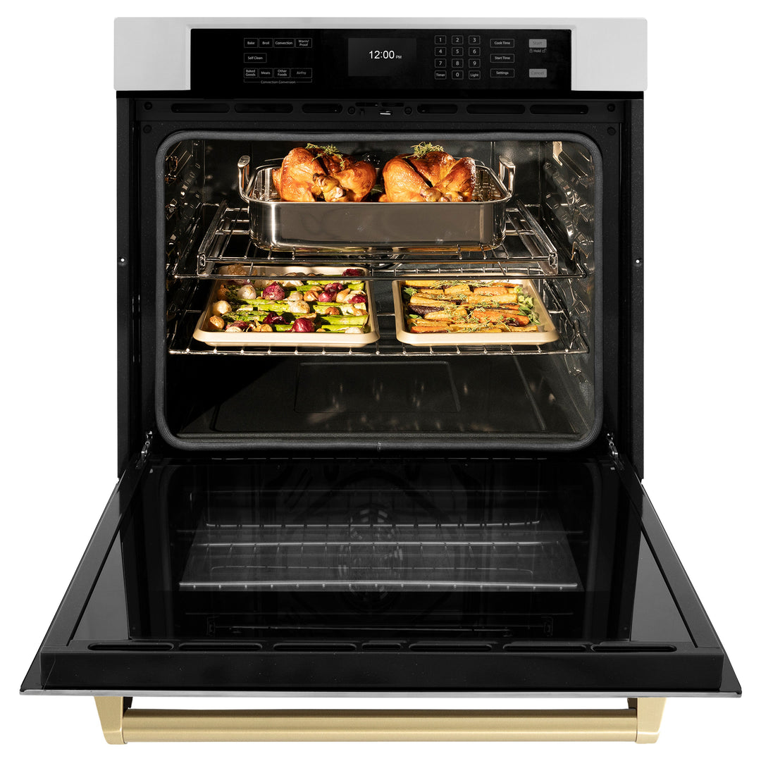 ZLINE 30" Autograph Single Wall Oven with Air Fry and Self-Clean in Stainless Steel and Champagne Bronze Handle, WASZ-30-CB