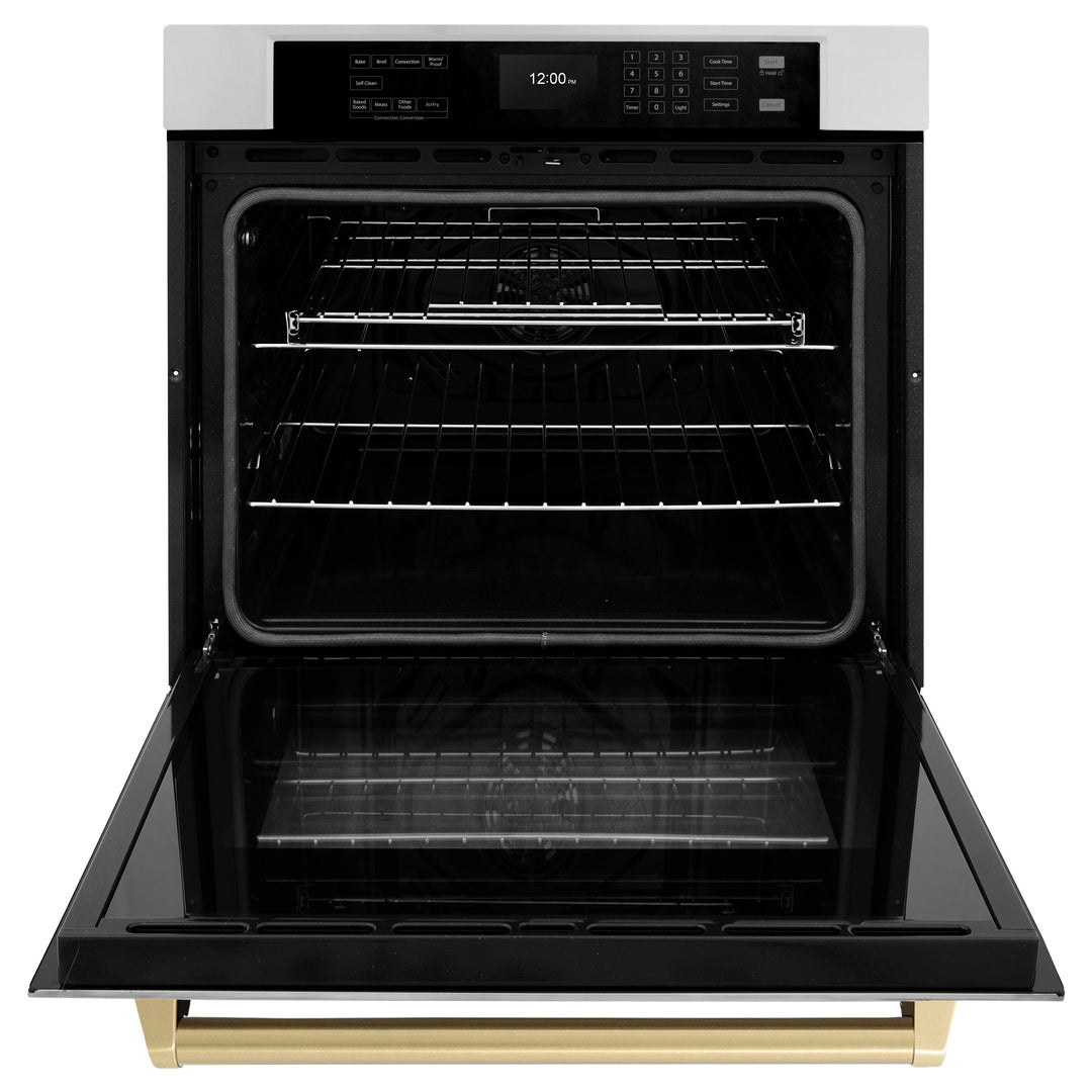 ZLINE 30" Autograph Single Wall Oven with Air Fry and Self-Clean in Stainless Steel and Champagne Bronze Handle, WASZ-30-CB