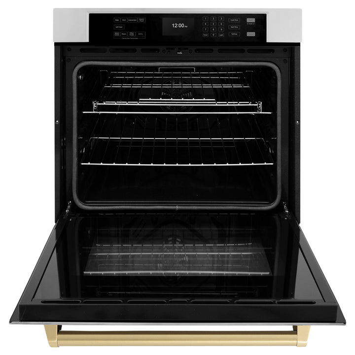 ZLINE 30" Autograph Single Wall Oven with Air Fry and Self-Clean in Stainless Steel and Champagne Bronze Handle, WASZ-30-CB