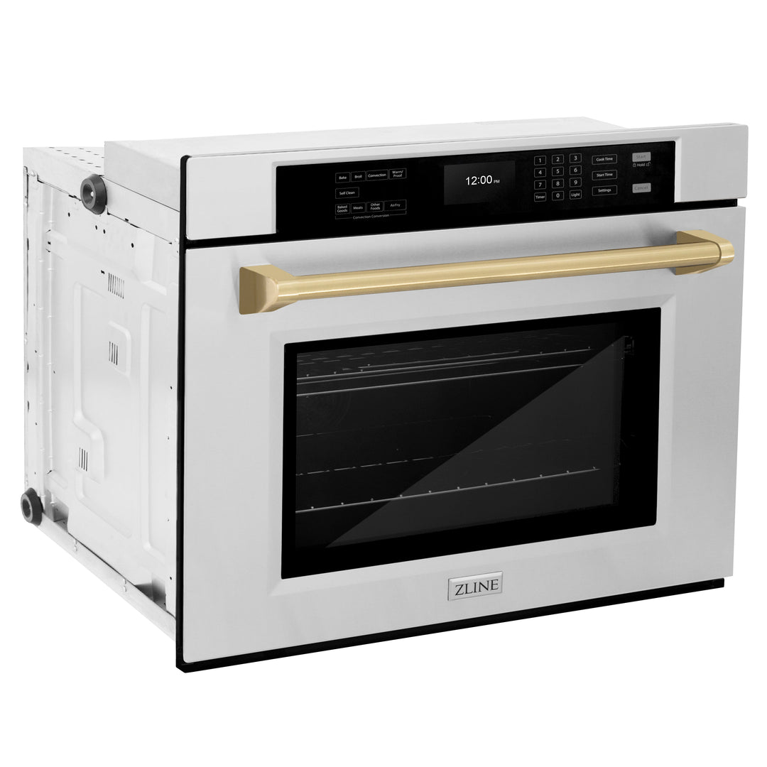 ZLINE 30" Autograph Single Wall Oven with Air Fry and Self-Clean in Stainless Steel and Champagne Bronze Handle, WASZ-30-CB