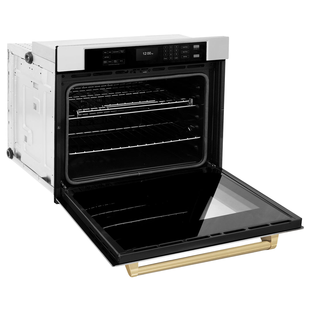 ZLINE 30" Autograph Single Wall Oven with Air Fry and Self-Clean in Stainless Steel and Champagne Bronze Handle, WASZ-30-CB