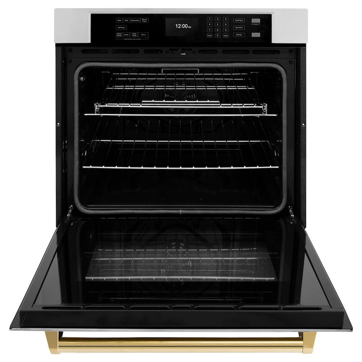 ZLINE Autograph Edition 30 in. Professional True Convection Single Wall Oven with Air Fry and Self Clean in Stainless Steel with Polished Gold Handle (WASZ-30-G)