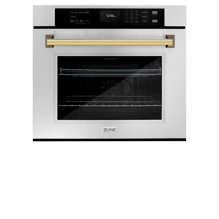 ZLINE 30" Autograph Single Wall Oven with Air Fry and Self-Clean in Stainless Steel and Gold Handle, WASZ-30-G