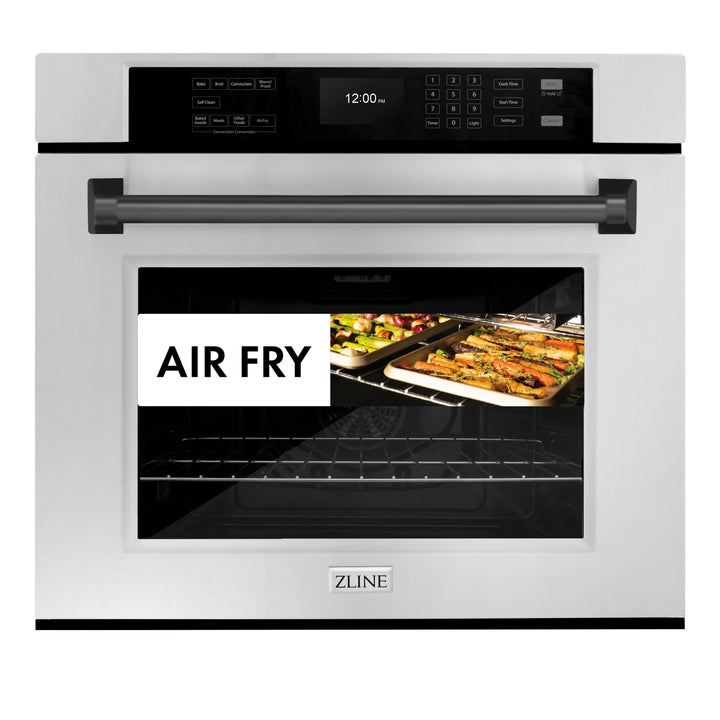 ZLINE 30" Autograph Single Wall Oven with Air Fry and Self-Clean in Stainless Steel and Black Matte Handle, WASZ-30-MB