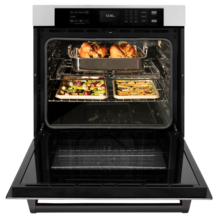 ZLINE 30" Autograph Single Wall Oven with Air Fry and Self-Clean in Stainless Steel and Black Matte Handle, WASZ-30-MB