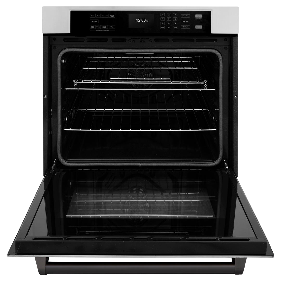 ZLINE 30" Autograph Single Wall Oven with Air Fry and Self-Clean in Stainless Steel and Black Matte Handle, WASZ-30-MB