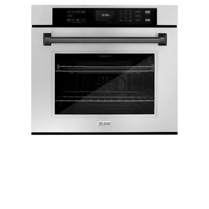 ZLINE 30" Autograph Single Wall Oven with Air Fry and Self-Clean in Stainless Steel and Black Matte Handle, WASZ-30-MB