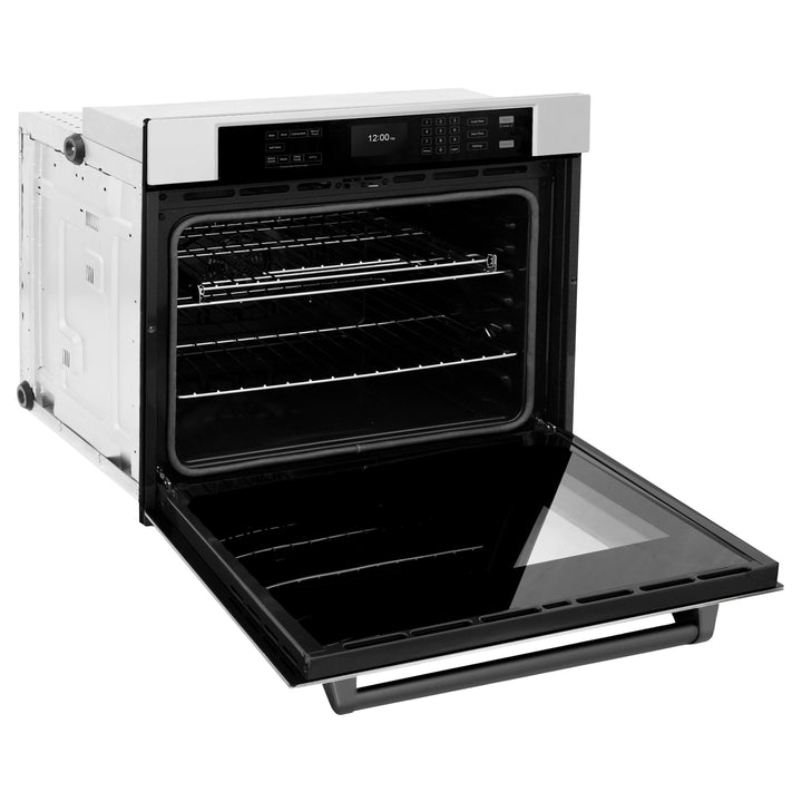 ZLINE 30" Autograph Single Wall Oven with Air Fry and Self-Clean in Stainless Steel and Black Matte Handle, WASZ-30-MB