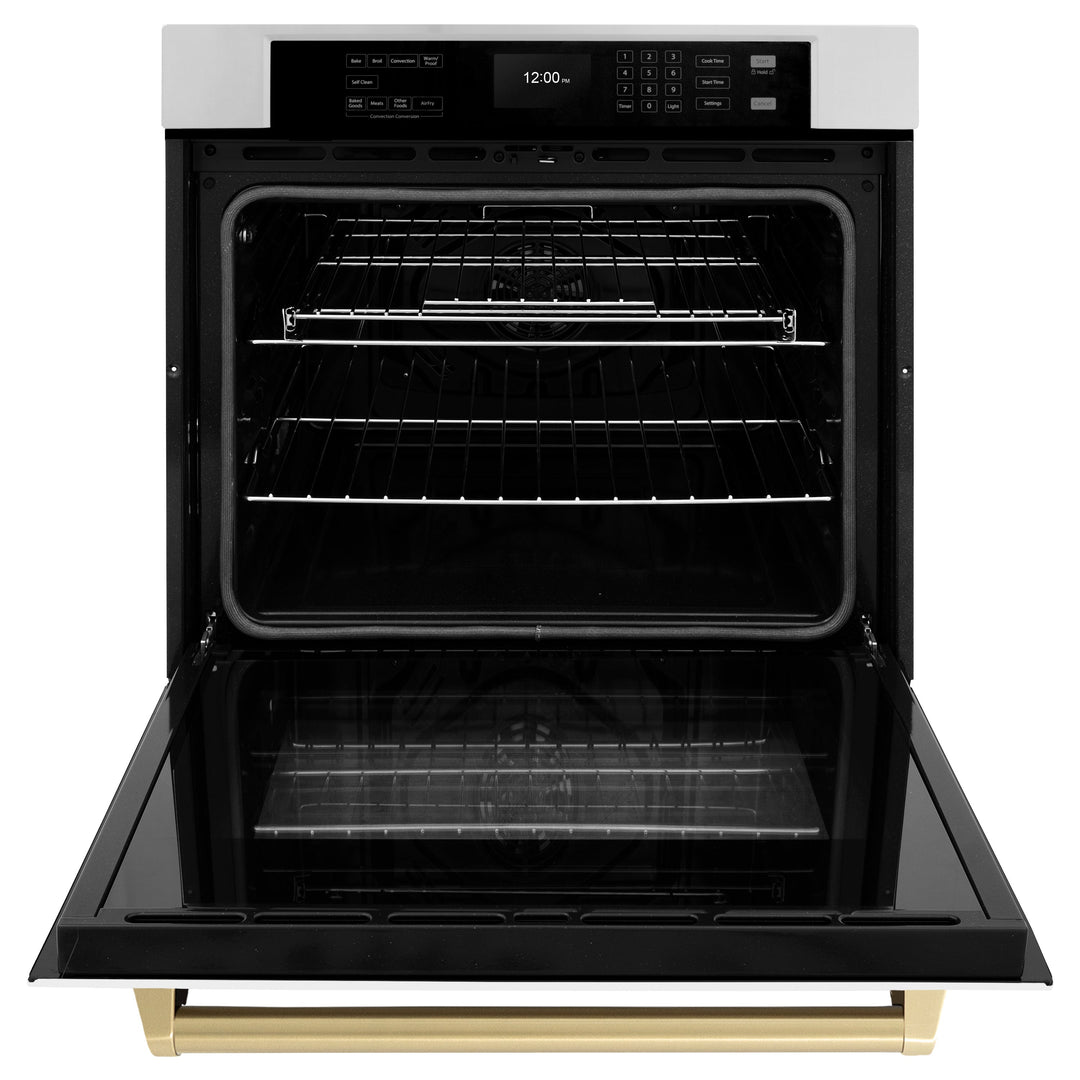 ZLINE 30" Autograph Single Wall Oven with Air Fry and Self-Clean in Stainless Steel with White Matte Door and Champagne Bronze Handle, WASZ-WM-30-CB