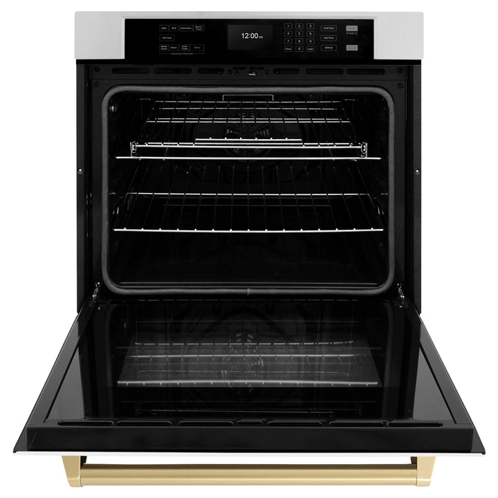 ZLINE 30" Autograph Single Wall Oven with Air Fry and Self-Clean in Stainless Steel with White Matte Door and Champagne Bronze Handle, WASZ-WM-30-CB