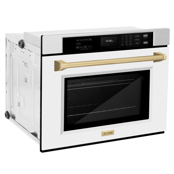 ZLINE 30" Autograph Single Wall Oven with Air Fry and Self-Clean in Stainless Steel with White Matte Door and Champagne Bronze Handle, WASZ-WM-30-CB