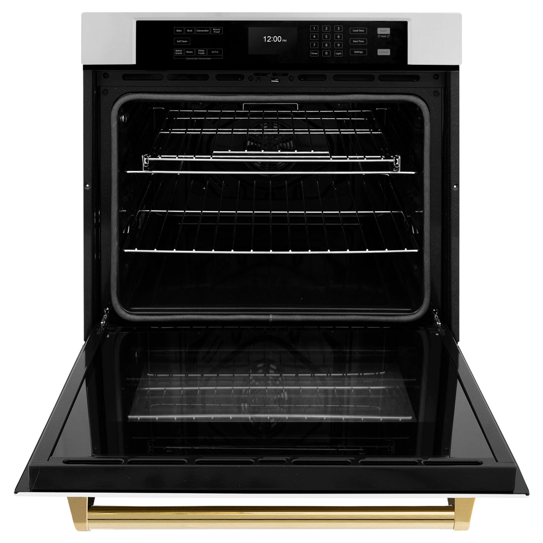 ZLINE 30" Autograph Single Wall Oven with Air Fry and Self-Clean in Stainless Steel with White Matte Door and Gold Handle, WASZ-WM-30-G