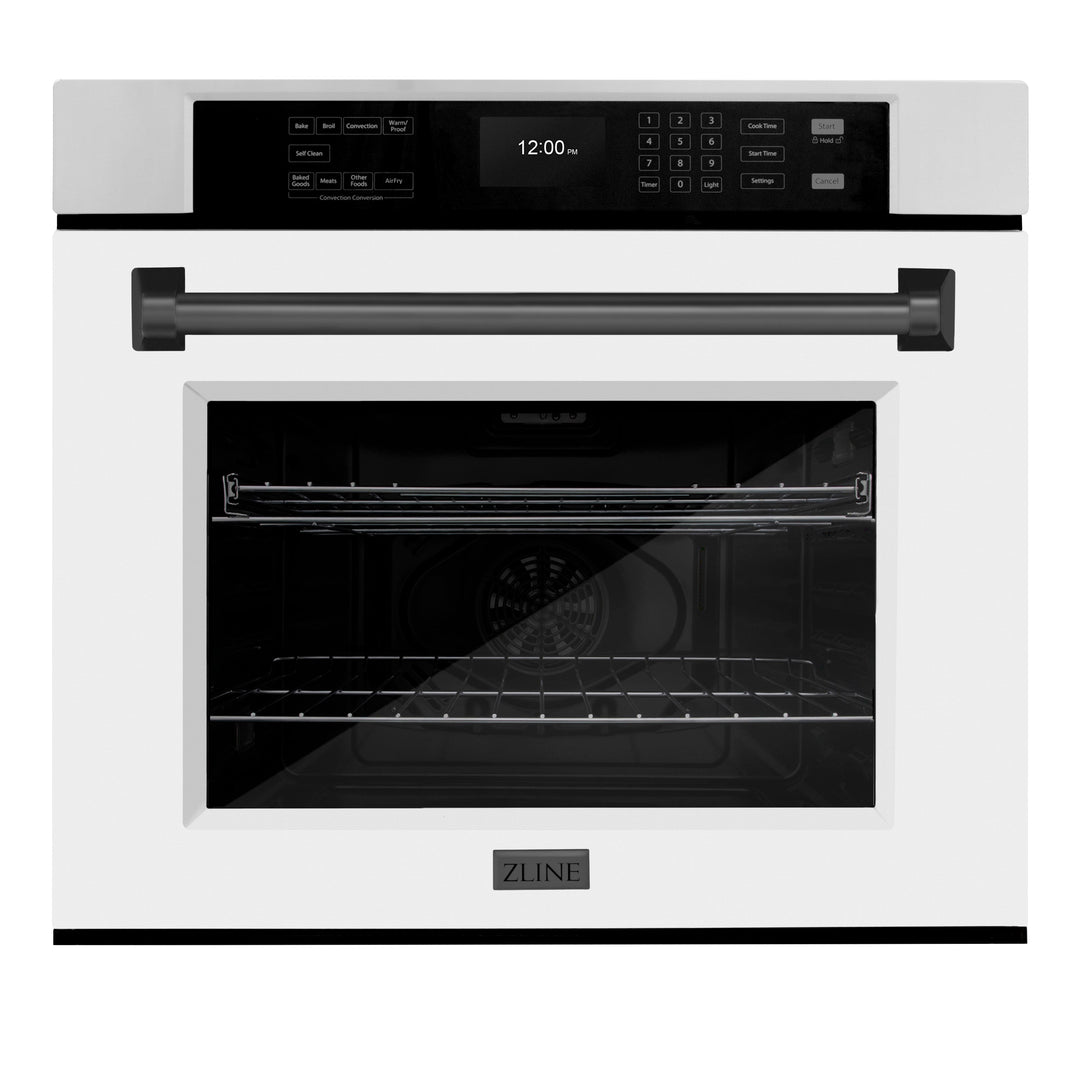 ZLINE 30" Autograph Single Wall Oven with Air Fry and Self-Clean in Stainless Steel with White Matte Door and Black Matte Handle, WASZ-WM-30-MB