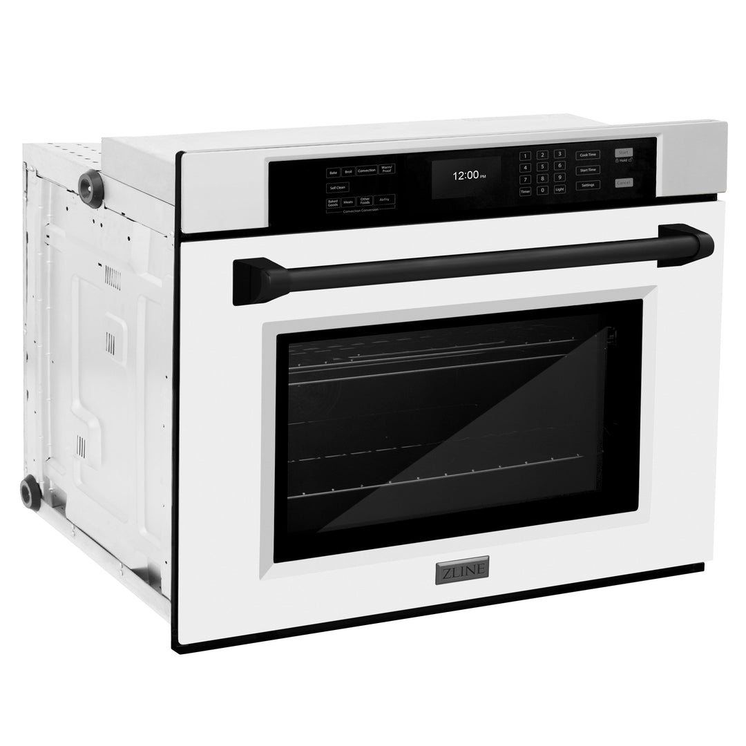 ZLINE 30" Autograph Single Wall Oven with Air Fry and Self-Clean in Stainless Steel with White Matte Door and Black Matte Handle, WASZ-WM-30-MB