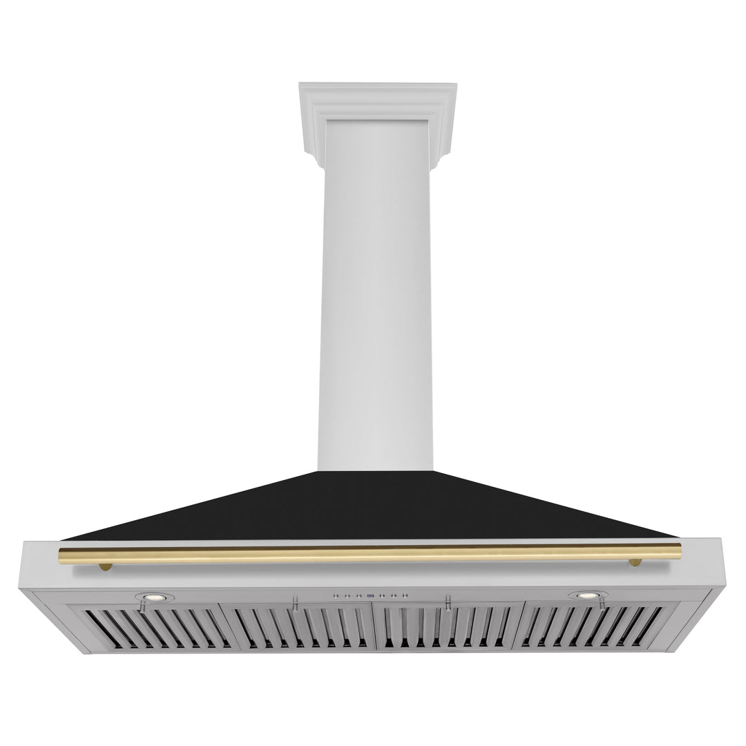 ZLINE 48 in. Autograph Edition Convertible Stainless Steel Range Hood with Black Matte Shell and Champagne Bronze Handle (KB4STZ-BLM48-CB)
