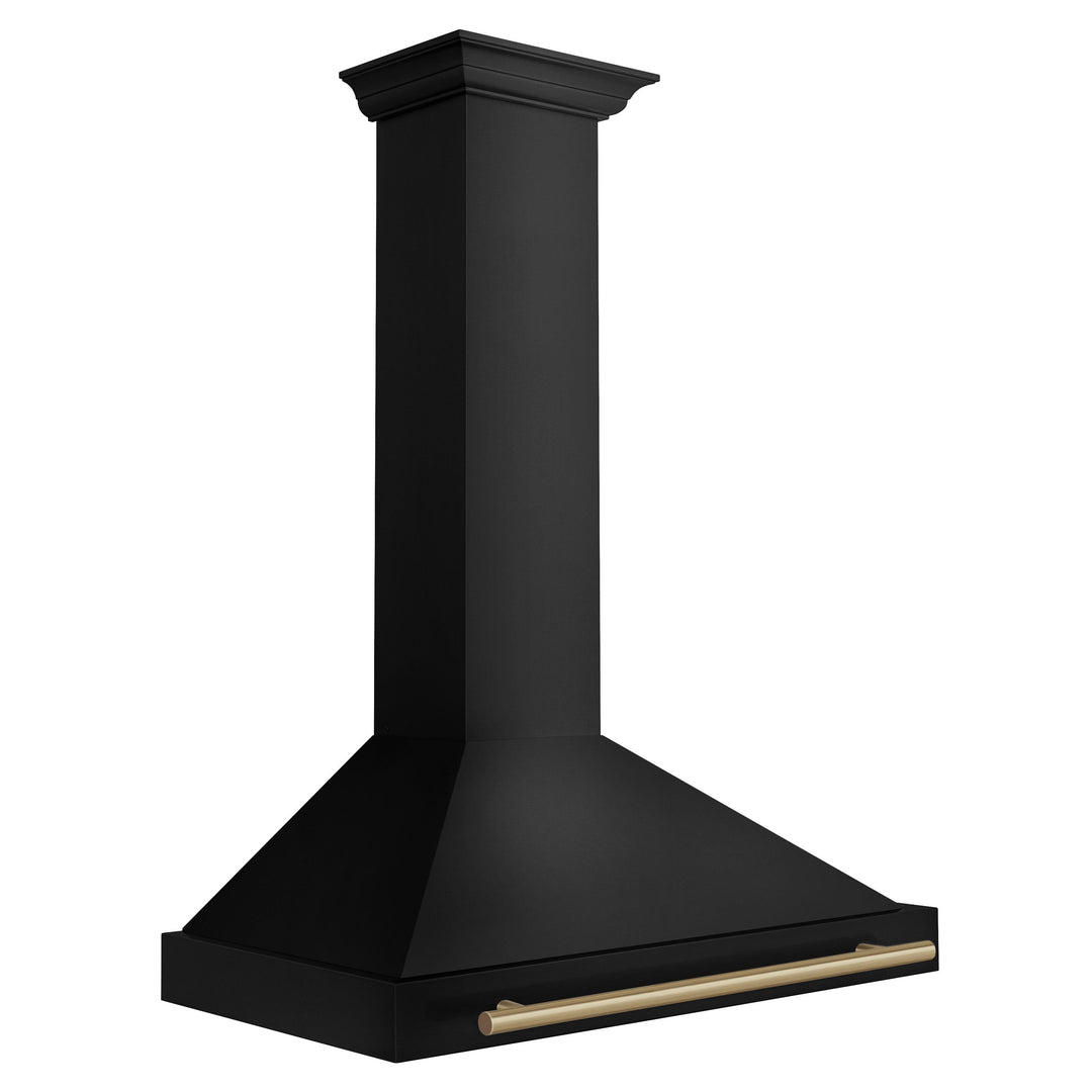 ZLINE Autograph 36" 400 CFM Convertible Wall Mount Range Hood in Black Stainless Steel with Champagne Bronze Handle, BSKB4Z-36-CB