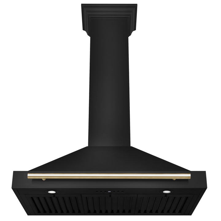 ZLINE Autograph 36" 400 CFM Convertible Wall Mount Range Hood in Black Stainless Steel with Gold Handle, BSKB4Z-36-G