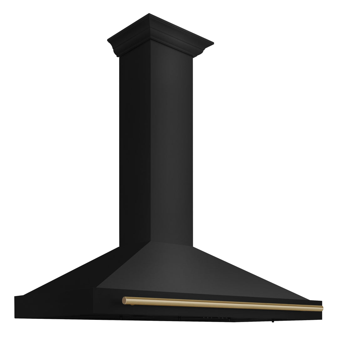 ZLINE Autograph 48" 400 CFM Convertible Wall Mount Range Hood in Black Stainless Steel with Champagne Bronze Handle, BSKB4Z-48-CB