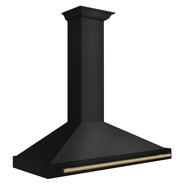 ZLINE Autograph 48" 400 CFM Convertible Wall Mount Range Hood in Black Stainless Steel with Champagne Bronze Handle, BSKB4Z-48-CB