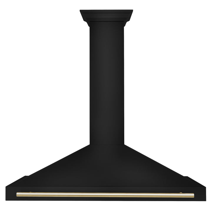 ZLINE Autograph 48" 400 CFM Convertible Wall Mount Range Hood in Black Stainless Steel with Gold Handle, BSKB4Z-48-G