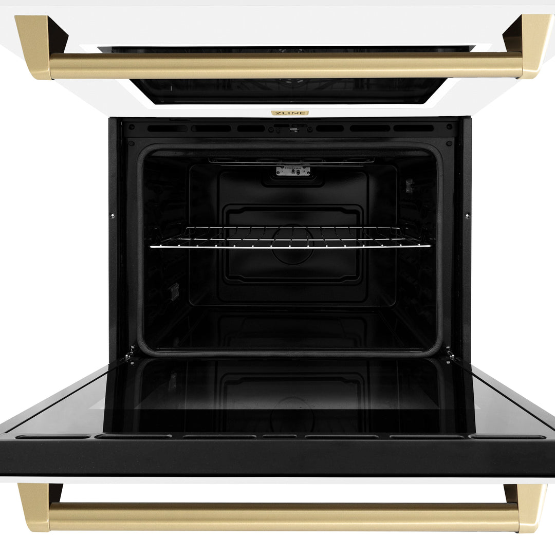 ZLINE 30" Autograph Double Wall Oven with Air Fry and Self-Clean in Stainless Steel with White Matte Door and Champagne Bronze Handle, WADZ-WM-30-CB