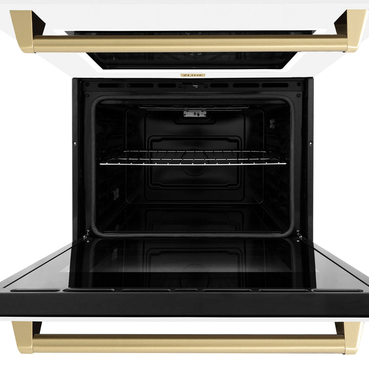 ZLINE 30" Autograph Double Wall Oven with Air Fry and Self-Clean in Stainless Steel with White Matte Door and Champagne Bronze Handle, WADZ-WM-30-CB