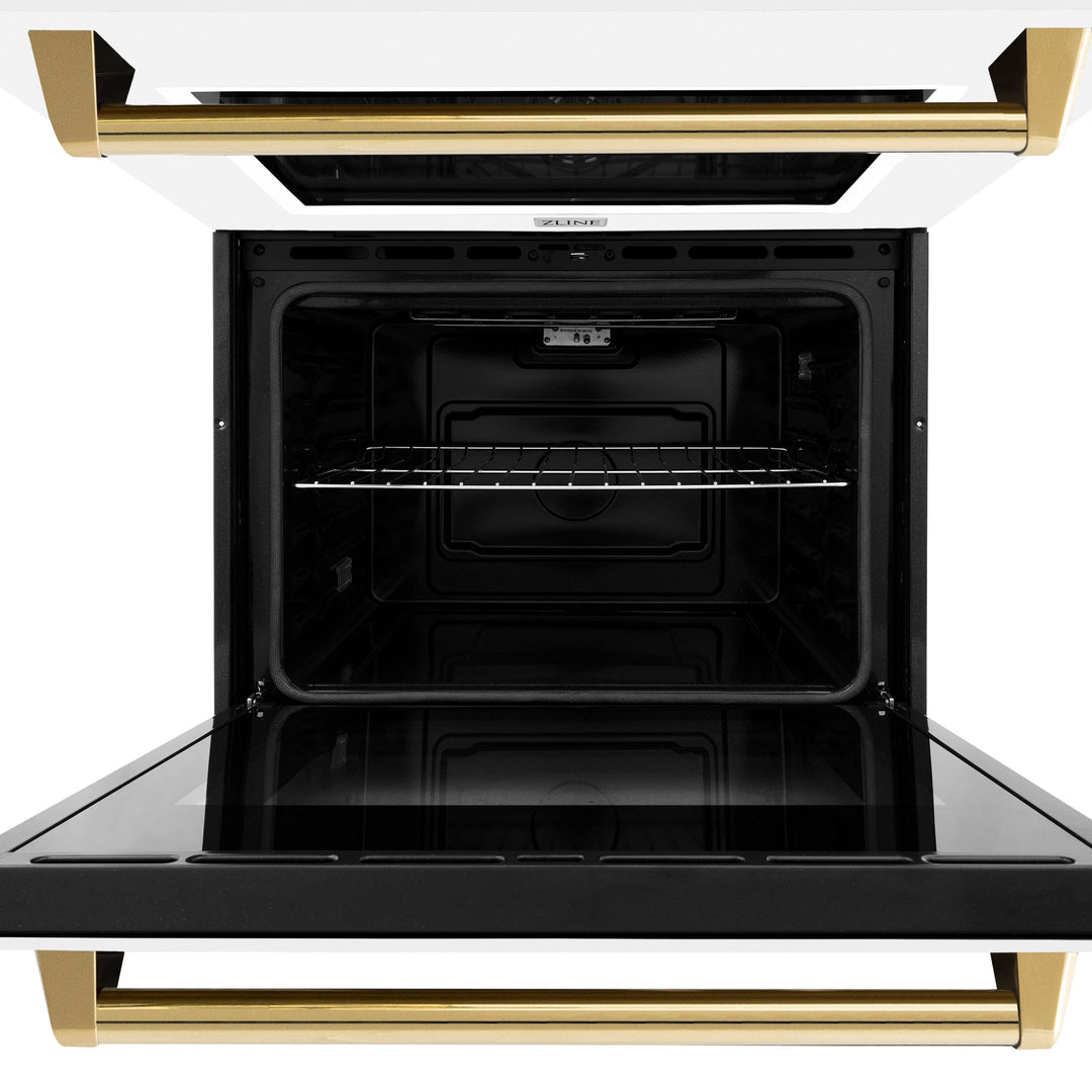 ZLINE 30" Autograph Double Wall Oven with Air Fry and Self-Clean in Stainless Steel with White Matte Door and Gold Handle, WADZ-WM-30-G