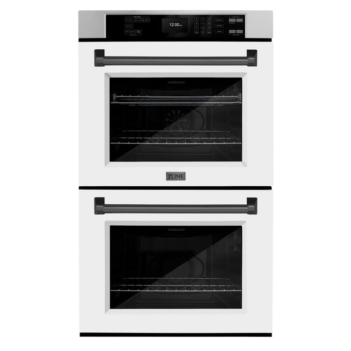 ZLINE 30" Autograph Double Wall Oven with Air Fry and Self-Clean in Stainless Steel with White Matte Door and Black Matte Handle, WADZ-WM-30-MB