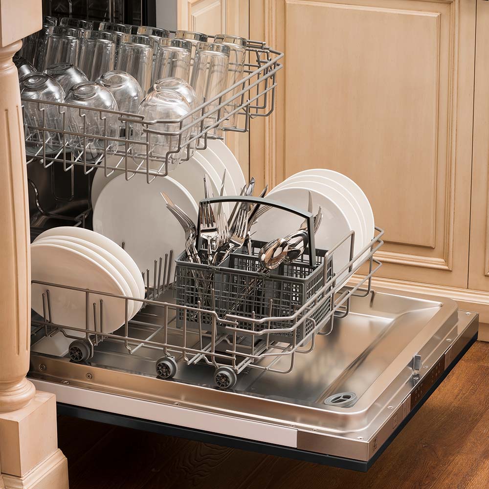ZLINE 24 in. Top Control Dishwasher with Black Stainless Steel Panel and Traditional Style Handle, 52dBa (DW-BS-24)
