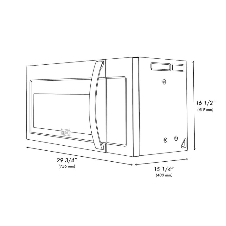 ZLINE 30 in. 1.5 cu. ft. Over-The-Range Convection Microwave Oven in Black Stainless Steel with Modern Handle and Sensor Cooking, Open Box-Excellent Condition