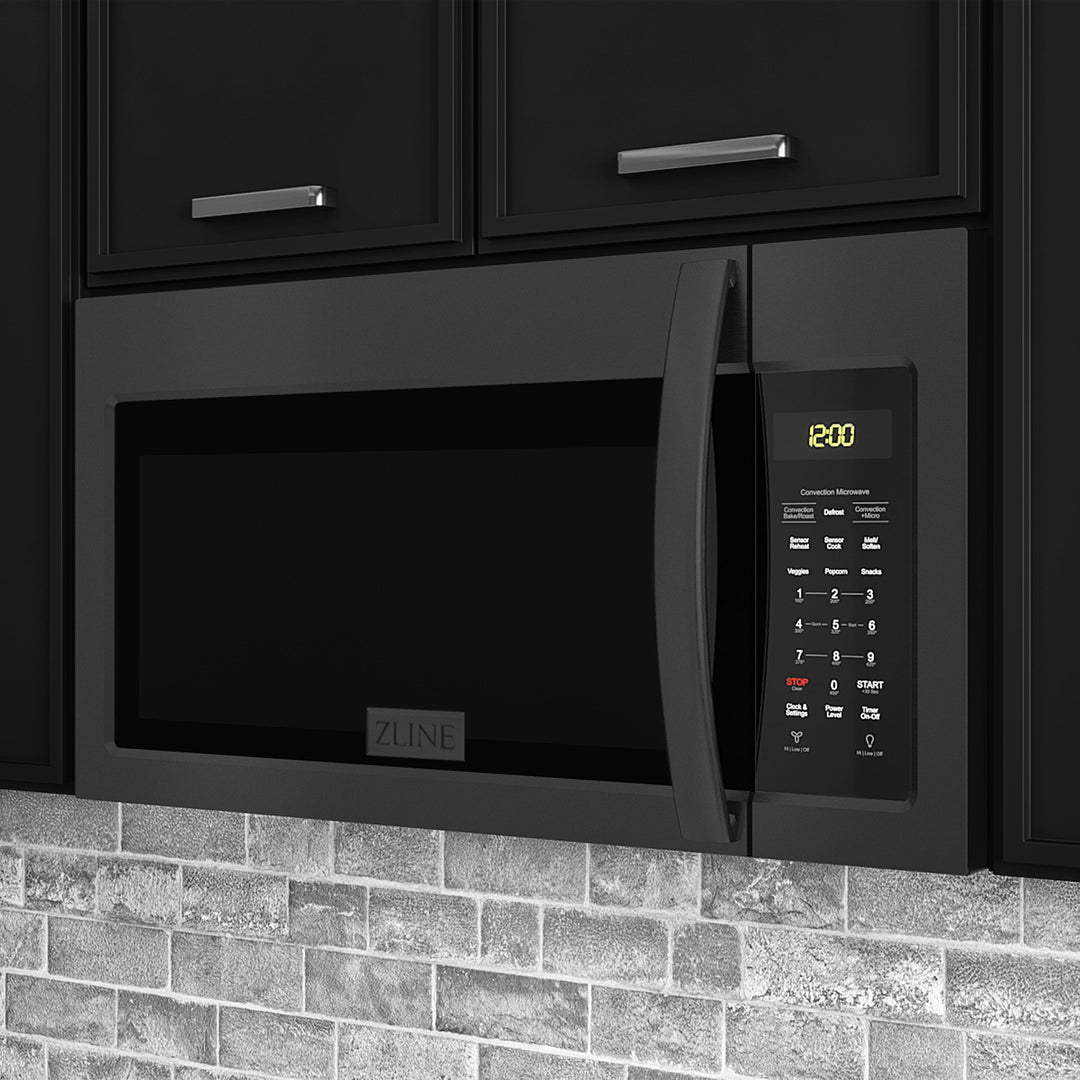 ZLINE 30 in. 1.5 cu. ft. Over-The-Range Convection Microwave Oven in Black Stainless Steel with Modern Handle and Sensor Cooking, Open Box-Excellent Condition
