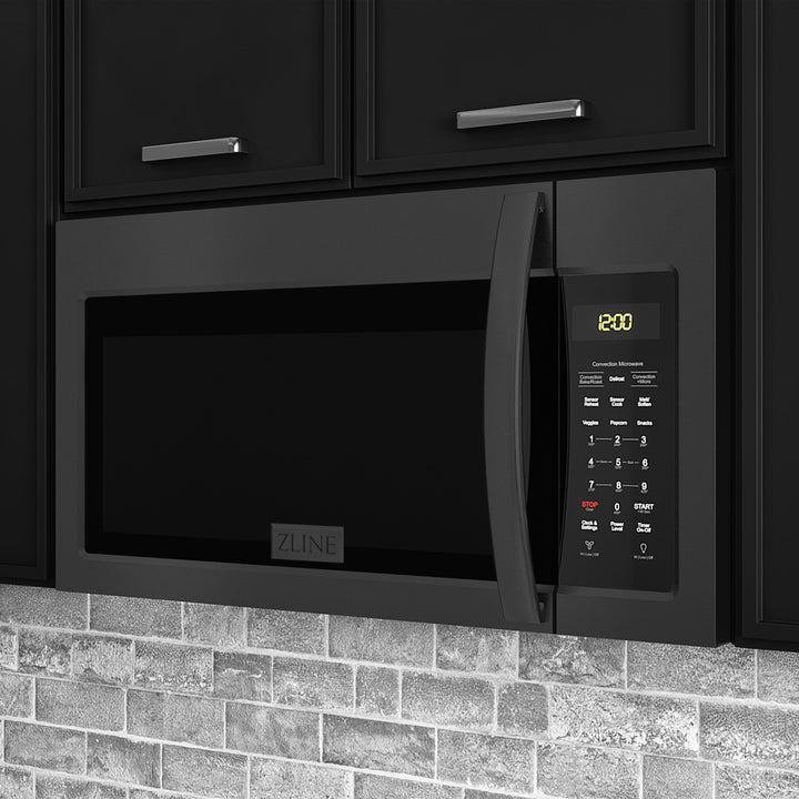 ZLINE 30 in. 1.5 cu. ft. Over-The-Range Convection Microwave Oven in Black Stainless Steel with Modern Handle and Sensor Cooking, Open Box-Excellent Condition