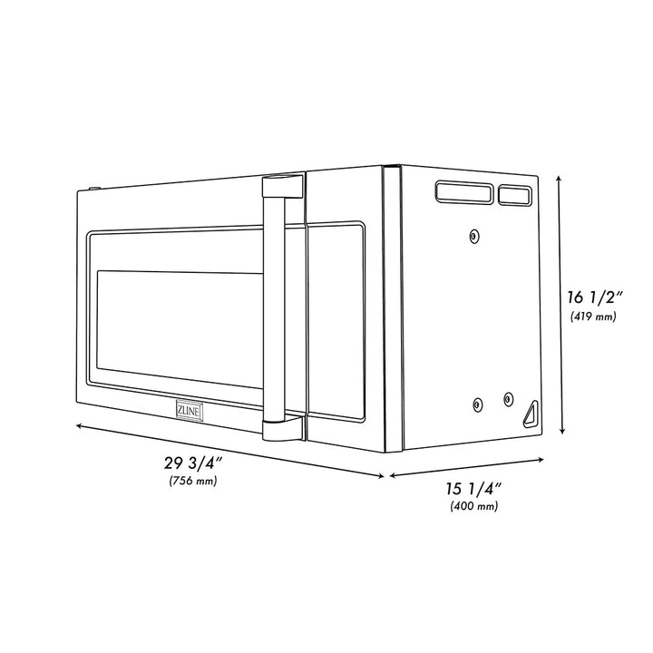 ZLINE 30 in. 1.5 cu. ft. Over-The-Range Convection Microwave Oven in Black Stainless Steel with Traditional Handle and Sensor Cooking, Open Box-Excellent Condition