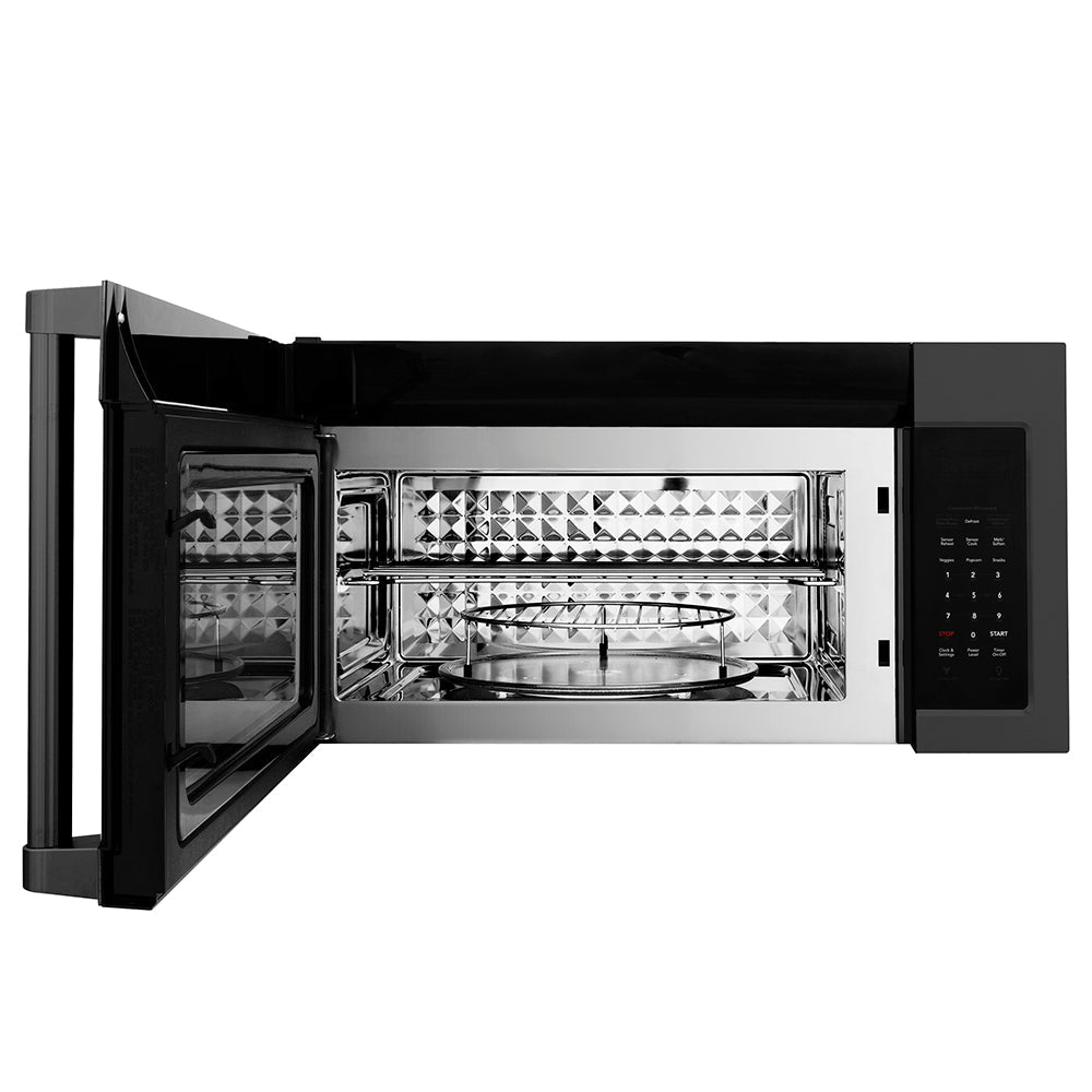 ZLINE 30 in. 1.5 cu. ft. Over-The-Range Convection Microwave Oven in Black Stainless Steel with Traditional Handle and Sensor Cooking, Open Box-Excellent Condition