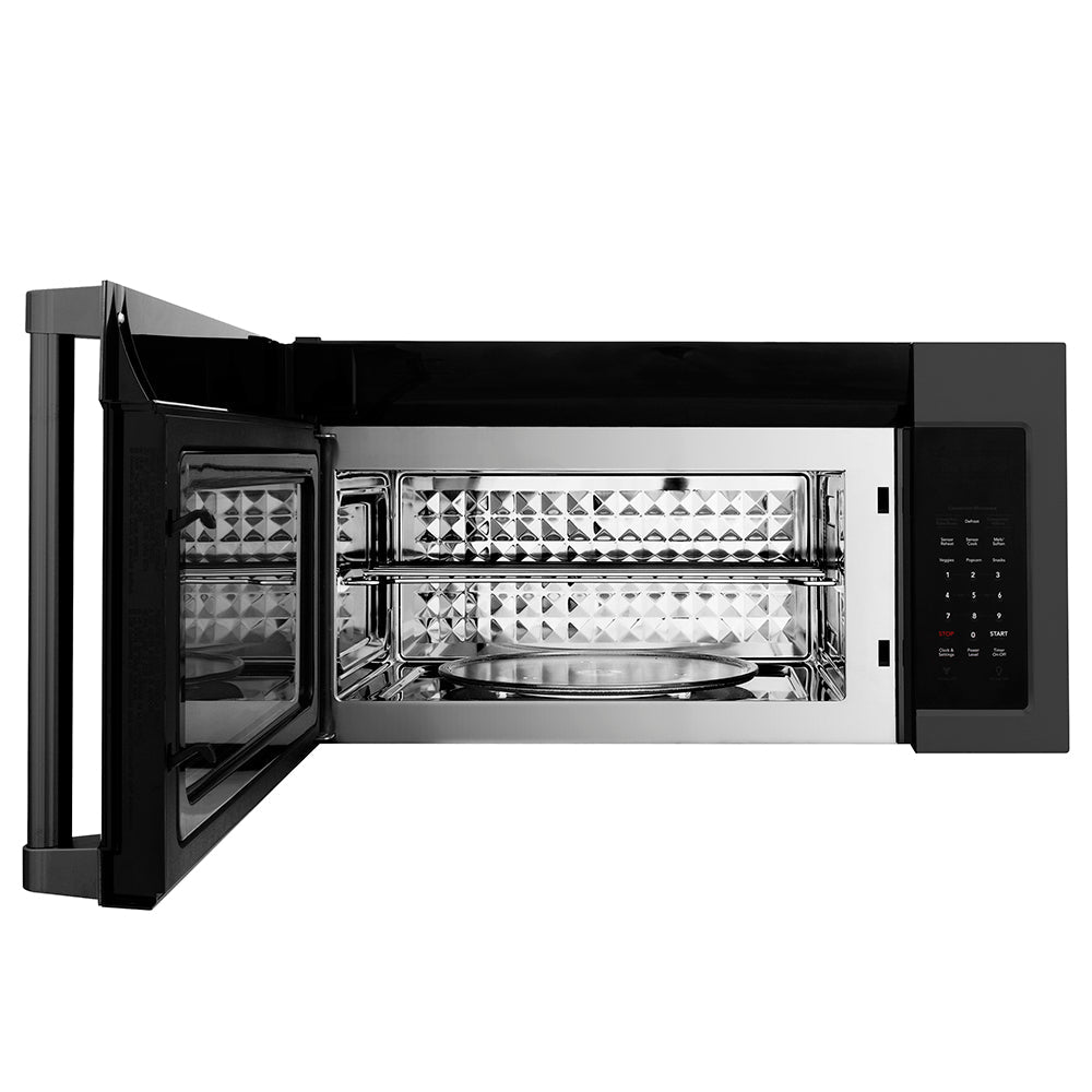 ZLINE 30 in. 1.5 cu. ft. Over-The-Range Convection Microwave Oven in Black Stainless Steel with Traditional Handle and Sensor Cooking, Open Box-Excellent Condition