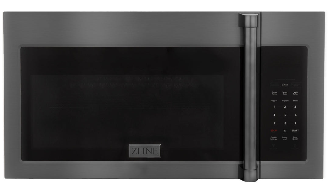 ZLINE Over the Range Convection Microwave Oven in Black Stainless Steel with Traditional Handle and Sensor Cooking, MWO-OTR-H-30-BS