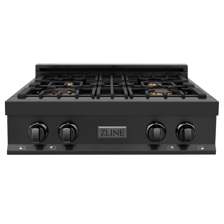 ZLINE 30 in. Legacy Gas Rangetop with 4 Brass Burners and Porcelain Cooktop in Black Stainless Steel, Open Box-Excellent Condition