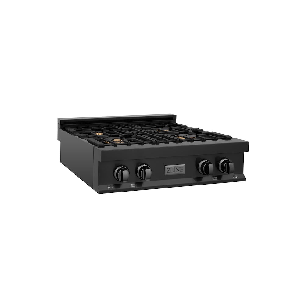 ZLINE 30 in. Legacy Gas Rangetop with 4 Brass Burners and Porcelain Cooktop in Black Stainless Steel, Open Box-Excellent Condition